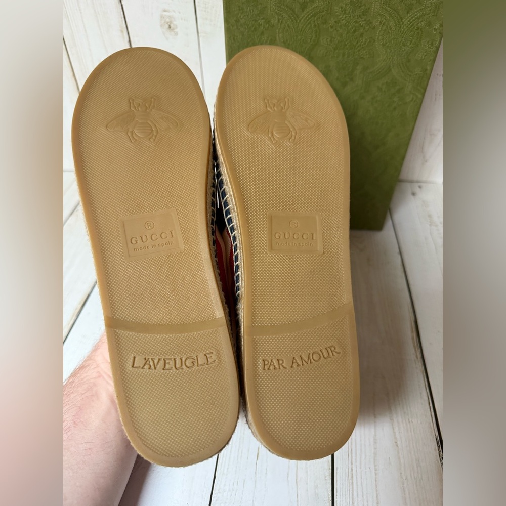 Gucci Interlocking G Striped Canvas Espadrille Flat Sz 40.5 / 10.5 - Picture 11 of 11